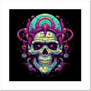 Psychic Psychedelic Cyberpunk Skull Posters and Art